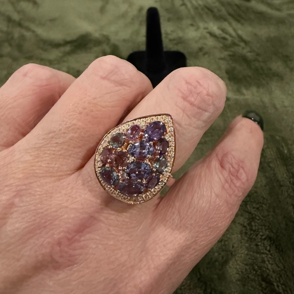 Jewelry - 925 Rose Gold Tone Sterling Silver Spinel and Zircon Ring Size 7